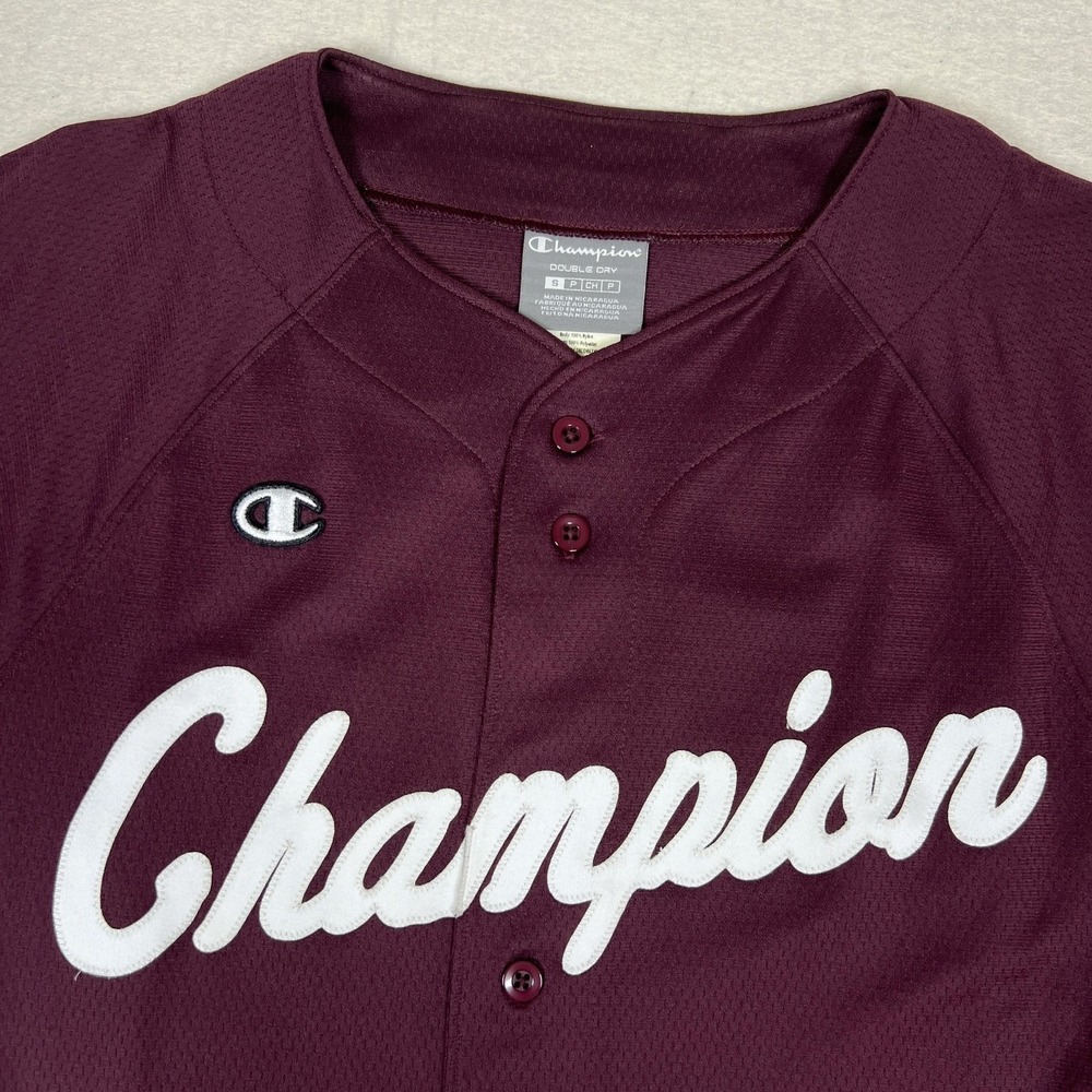 Champion Baseball Jersey Shirt Mens Small Maroon Double Dry Button Front Raglan